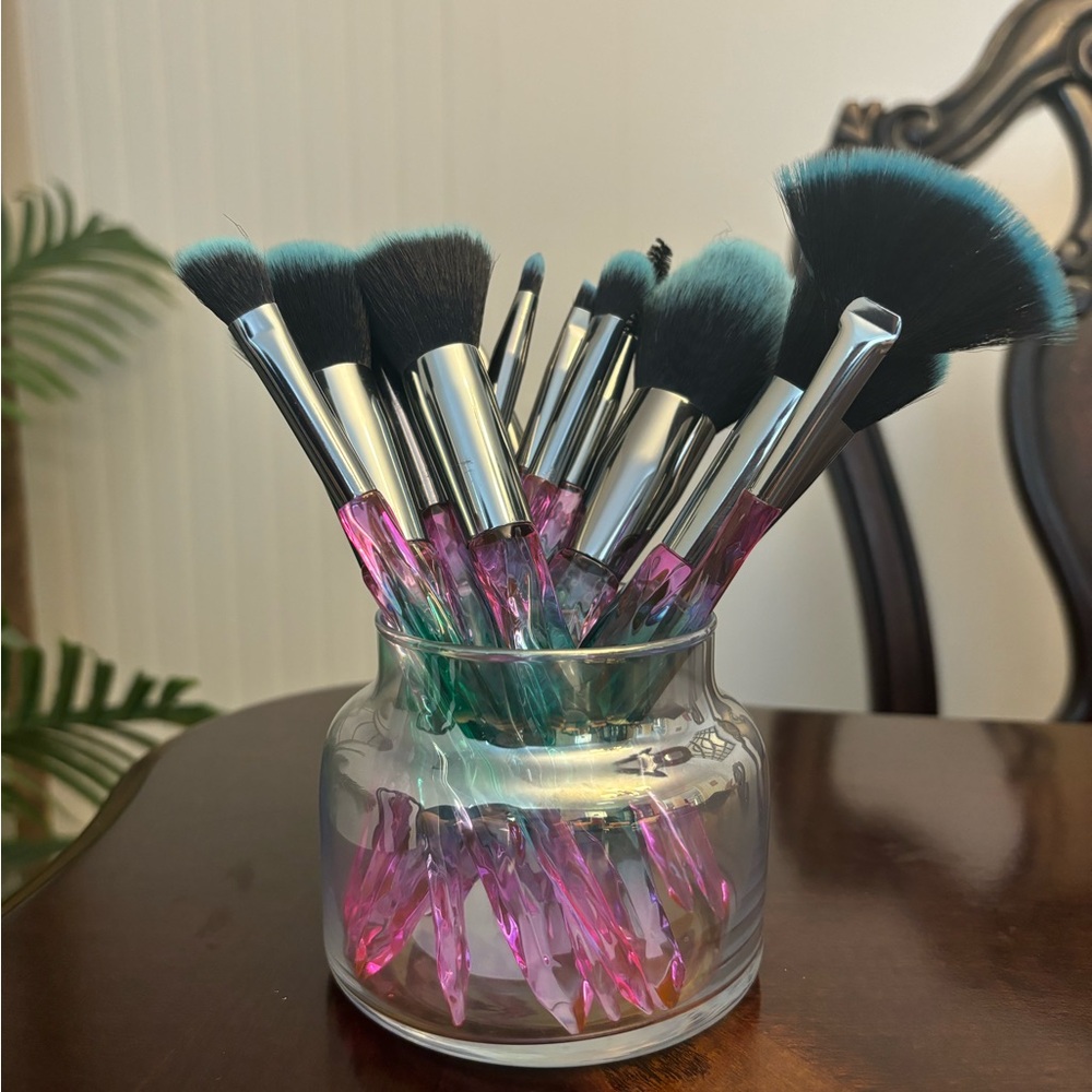 Crystal handle makeup brushes set of 15